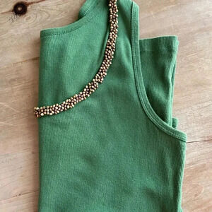 Rare Caslon Womens Size 1X Tank Beaded Scoop Neck Sleeveless Ribbed Stretch